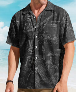 Unisex Grateful Dead Black Dancing Bears Patent Sketch Stealie Skull Hawaiian Shirt for Rock Music Fans
