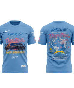 Unisex Los Angeles Chargers Karol G Viajando Por El Mundo Tropitour 2026 Graphic Shirt for Football and Music Fans