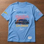 Unisex Los Angeles Chargers Karol G Viajando Por El Mundo Tropitour 2026 Graphic Shirt for Football and Music Fans