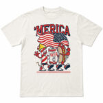 Unisex Merica Lite Beer Hot Sog USA 4th Of July Graphic Shirt for Patriotic Fans