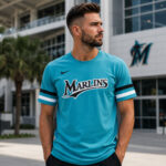 Unisex Miami Marlins Teal Throwback Uniform Graphic Shirt for Baseball Fans