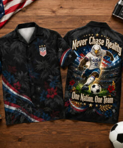Unisex Never Chase Reality One Nation One Team Proud American Hawaiian Shirt for Patriotic Fans