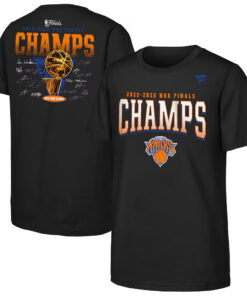 Unisex New York Knicks 2026 Finals Champions Trophy Signature Roster Graphic Shirt for Basketball Fans