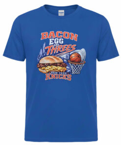 Unisex New York Knicks Bacon Egg And Threes Graphic Shirt for Basketball Fans