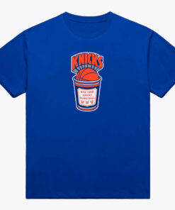 Unisex New York Knicks Blue Coffee Cup Graphic Shirt for Basketball Fans