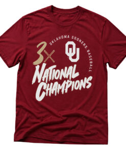 Unisex Oklahoma Sooners Baseball 3-Time National Champions Graphic Shirt for College Sports Fans
