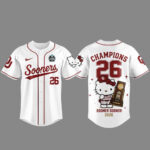 Unisex Oklahoma Sooners x Hello Kitty Night 2026 College World Series Champions Baseball Jersey for College Sports Fans
