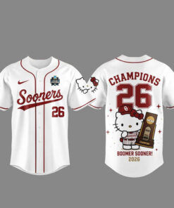 Unisex Oklahoma Sooners x Hello Kitty Night 2026 College World Series Champions Baseball Jersey for College Sports Fans