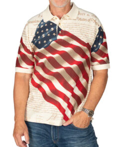 Unisex Patriotic American Waving Flag Graphic Polo Shirt for Patriotic Fans