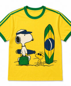 Unisex Snoopy Peanuts Brazil Surfing Yellow World Cup 2026 Graphic Shirt for Soccer Fans