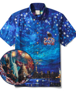 Unisex Starry Night Fireworks 250 Celebration Hawaiian Shirt for Patriotic Fans