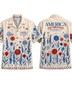 Unisex Subtle Folk Flowers Patriotic USA Hawaiian Shirt for Patriotic Fans