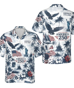 Unisex USA 1776-2026 Bald Eagle And Flag America 250 Patriotic Hawaiian Shirt for Patriotic Fans