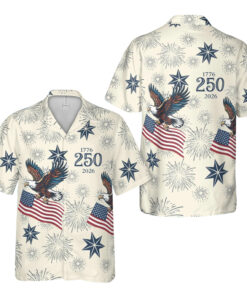 Unisex USA 250th Anniversary 1776-2026 Fireworks Patriotic Eagle Hawaiian Shirt for Patriotic Fans