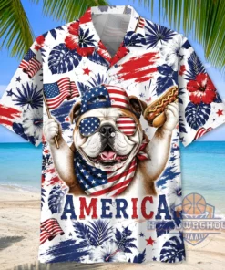 Unisex America Patriotic Bulldog Graphic Hawaiian Shirt for Fans