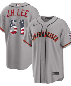 Unisex San Francisco Giants Jung Hoo Lee Gray USA 250 Fourth of July Road Graphic Baseball Jersey for Baseball Fans
