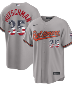 Unisex Baltimore Orioles Adley Rutschman Gray USA 250 Fourth of July Road Graphic Baseball Jersey for Baseball Fans