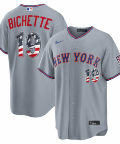 Unisex New York Mets Bo Bichette Gray USA 250 Fourth of July Road Graphic Baseball Jersey for Baseball Fans