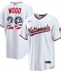 Unisex Washington Nationals James Wood White USA 250 Fourth of July Home Graphic Baseball Jersey for Baseball Fans