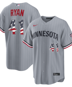 Unisex Minnesota Twins Joe Ryan Gray USA 250 Fourth of July Road Graphic Baseball Jersey for Baseball Fans
