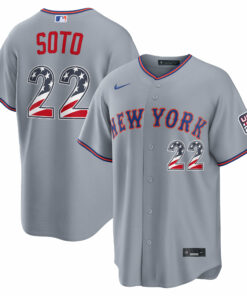 Unisex New York Mets Juan Soto Gray USA 250 Fourth of July Road Graphic Baseball Jersey for Baseball Fans