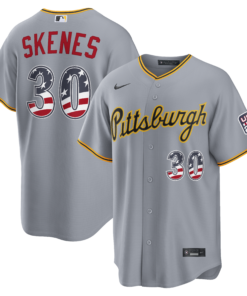 Unisex Pittsburgh Pirates Paul Skenes Gray USA 250 Fourth of July Road Graphic Baseball Jersey for Baseball Fans