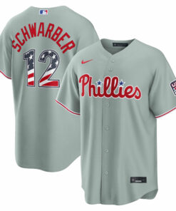 Unisex Philadelphia Phillies Kyle Schwarber Gray USA 250 Fourth of July Road Graphic Baseball Jersey for Baseball Fans