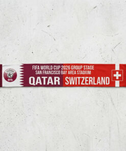 Global Soccer Event 2026 Qatar Vs Switzerland Football Scarf Dual Crests