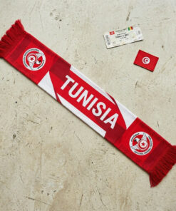 Tunisia Scarf Global Soccer Event 2026 With Bold Text And Dynamic Chevron Design