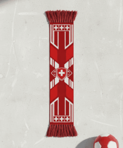 Switzerland Scarf Global Soccer Event 2026 Patriotic Red And White With Fringed Tassels