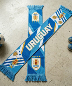 Uruguay Scarf Global Soccer Event 2026 Highlighting Symmetric Shields And Wordmark Logo