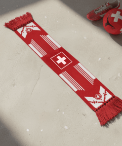 Switzerland Scarf Global Soccer Event 2026 Athletic Fan Accessory With Mountain Silhouette