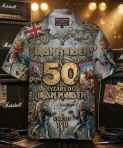 Unisex Iron Maiden 50th Anniversary Since 1975 Graphic Hawaiian Shirt for Music Fans