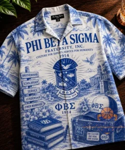 Unisex Phi Beta Sigma Fraternity 1914 Founding Year Toile de Jouy Graphic Hawaiian Shirt for Fans
