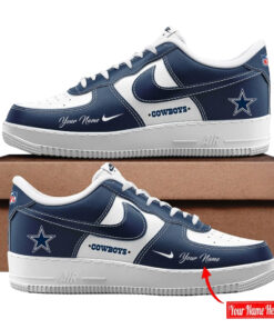 Custom Name Dallas Cowboys Bold Black and Navy Shoes Sneakers for Football Fans