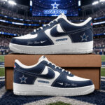 Custom Name Dallas Cowboys Bold Black and Navy Shoes Sneakers for Football Fans