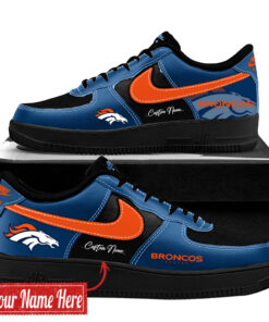 Custom Name Denver Broncos Black Navy Air Force 1 Shoes Sneakers for Football Fans
