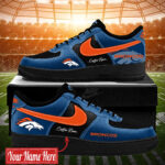 Custom Name Denver Broncos Black Navy Air Force 1 Shoes Sneakers for Football Fans