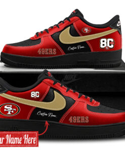Custom Name San Francisco 49ers Bold Black And Red 80th Anniversary Shoes Sneakers for Football Fans