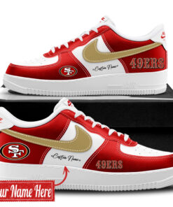 Custom Name San Francisco 49ers Bold White And Red Shoes Sneakers for Football Fans