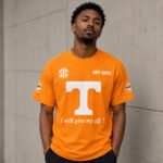 Custom Name Tennessee Volunteers 2026 I Will Give My All Orange Graphic Shirt for Football Fans