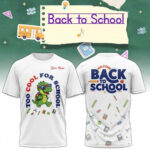 Custom Name Too Cool For School Back to School Dinosaur Graphic Shirt for Kids and Dinosaur Fans