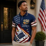 Unisex 250 Years of America Fourth of July Graphic Polo Shirt for Patriotic Fans
