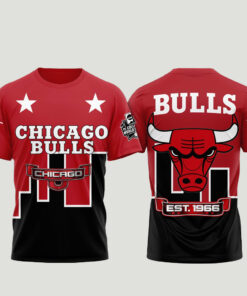 Unisex Chicago Bulls Est. 1966 Red and Black All-Over Print Graphic Shirt for Basketball Fans