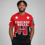 Unisex Chicago Bulls Est. 1966 Red and Black All-Over Print Graphic Shirt for Basketball Fans