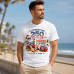Unisex Christmas in July 250 Years of Freedom 1776-2026 Patriotic Summer Santa Graphic Shirt for Patriotic Fans