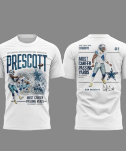 Unisex Dallas Cowboys Dak Prescott Most Career Passing Yards 2026 Graphic Shirt for Football Fans