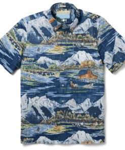 Unisex Grand Teton National Park Navy Hawaiian Shirt for Nature and Outdoor Adventure Fans
