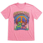 Unisex Grateful Dead Bears with Peace Sign and Roses Vintage Graphic Shirt for Music Fans