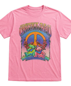 Unisex Grateful Dead Bears with Peace Sign and Roses Vintage Graphic Shirt for Music Fans